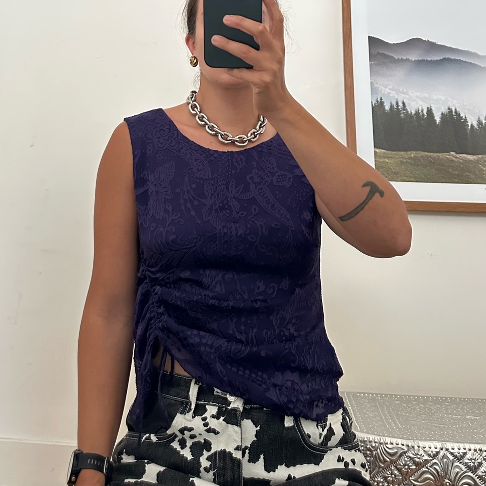 Purple Ruched Sleeveless Top